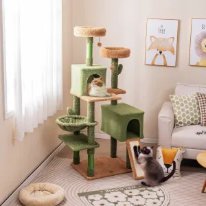 160 cm Multi-level Cactus Cat Tree for Indoor Cats with Scratching Posts-Green