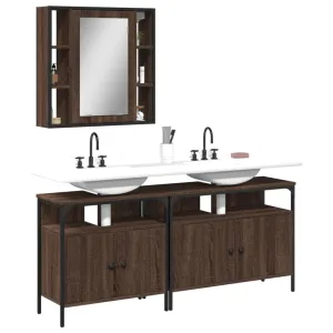 3 Piece Bathroom Cabinet Set Brown Oak Engineered Wood