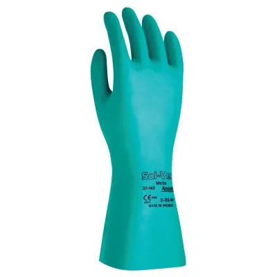 Ansell AlphaTec® Solvex® Nitrile Gloves, Gauntlet Cuff, Unlined, Size 8, Green, 22 mil, 37-185-8