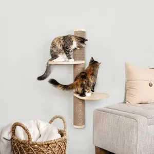 Ascentials by FurHaven Sunrise Steps Cat Post with Perches (34”), Wall-Mounted Customizable Climbing Shelves with Corrugated Cardboard for Scratching