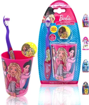 Barbie Premium Kids Soft Bristle Toothbrush Kit - Manual Toothbrush, Cover Cap, Rinsing Cup - Perfect Gifts for Girls