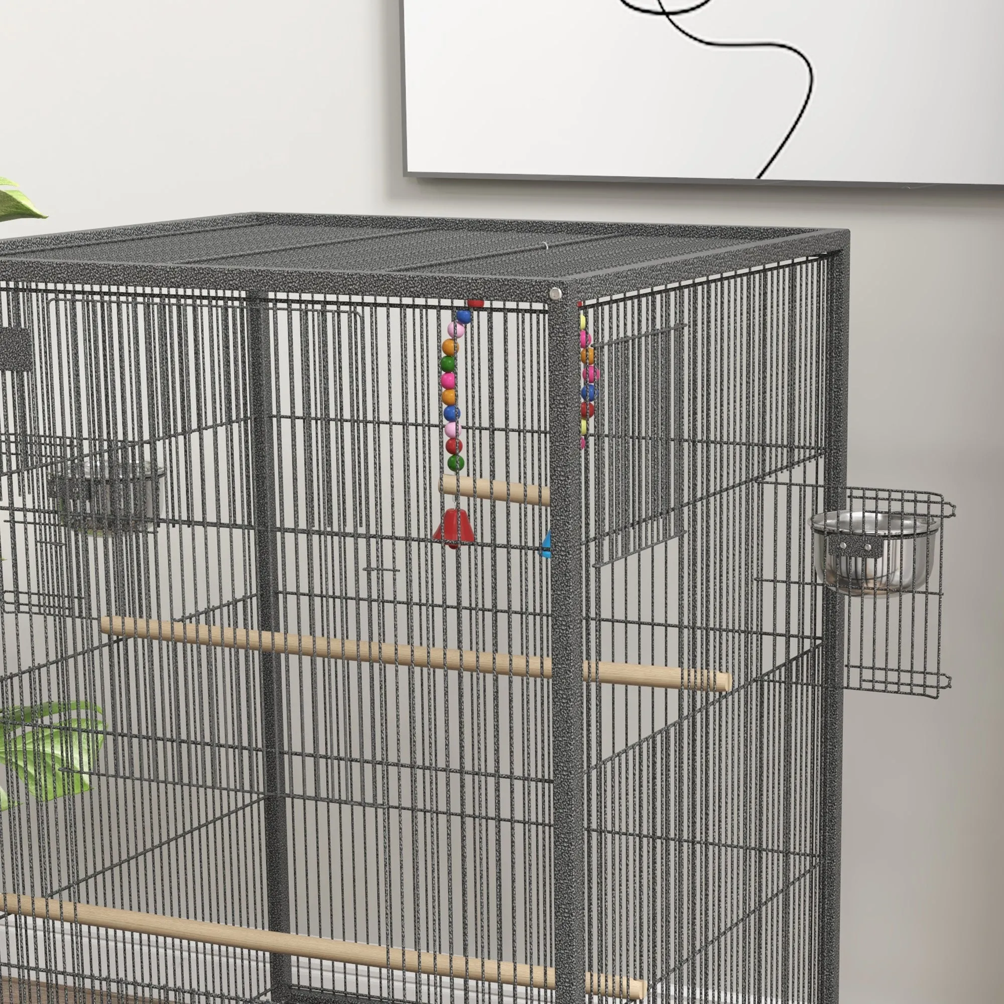 Bird Cage, Budgie Cage, with Rolling Stand, for Small Birds - Grey