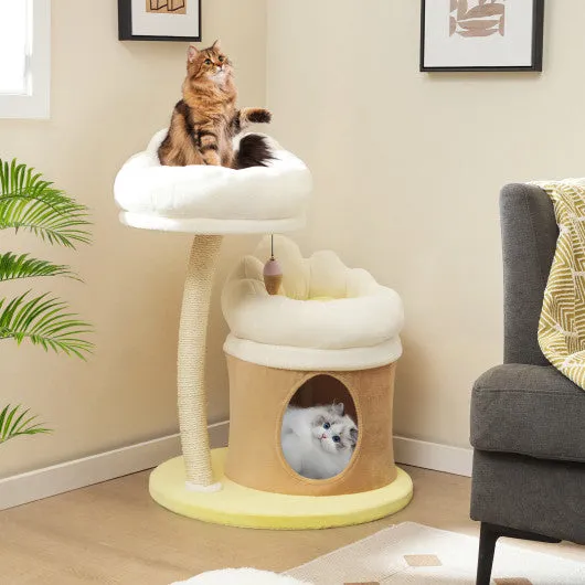 Cat Tree Small Cat Tower with 2 Removable and Washable Perches-White