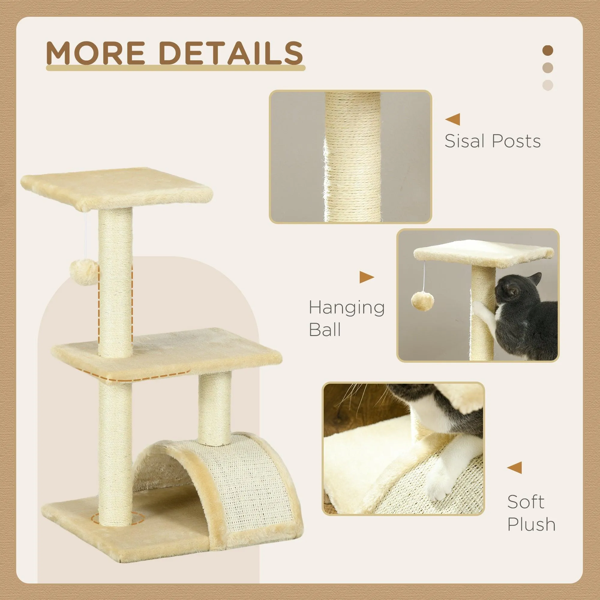 Compact Cat Tree with Scratching Post & Pad, 72cm - Cream White