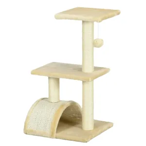 Compact Cat Tree with Scratching Post & Pad, 72cm - Cream White