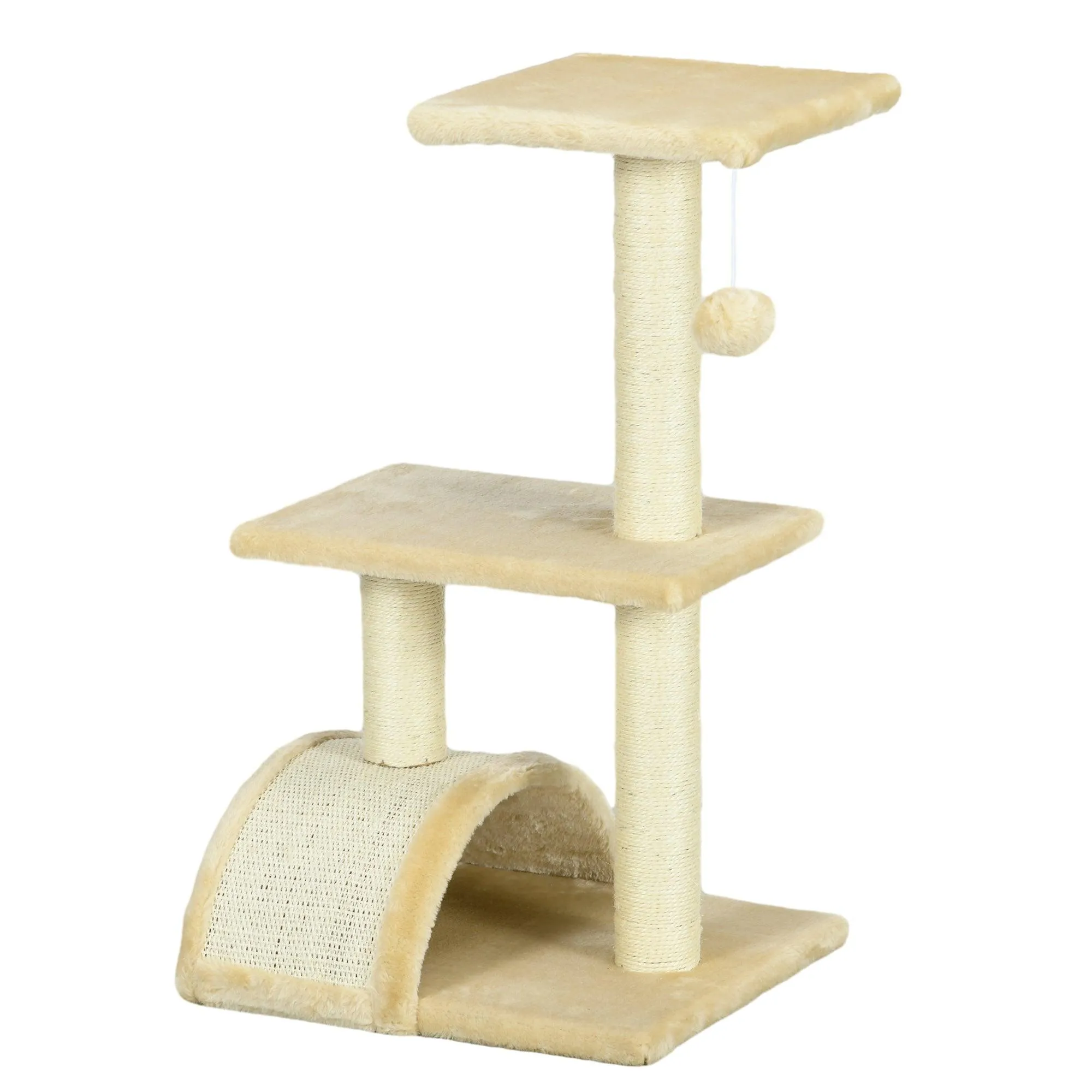 Compact Cat Tree with Scratching Post & Pad, 72cm - Cream White