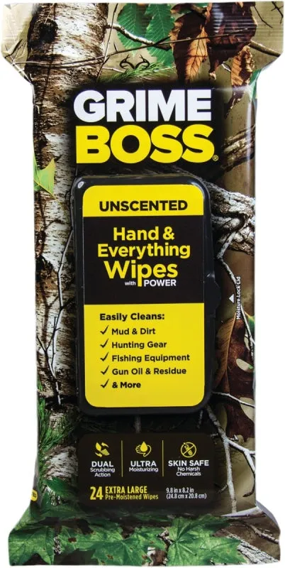 Grimeboss A554S24 Cleaning Wipes, 9.8 in L, 8.2 in W, Unscented, Vinyl :EA: QUANTITY: 1