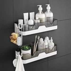 HOUSE OF VIPA Plastic Bathroom Accessories, Bathroom Rack, Bathroom Shelf Organizer, Wall Mounted Shelf, Bathroom Hardware and Accessories, Storage Racks (2 Shelf and 4 Hooks), Multi