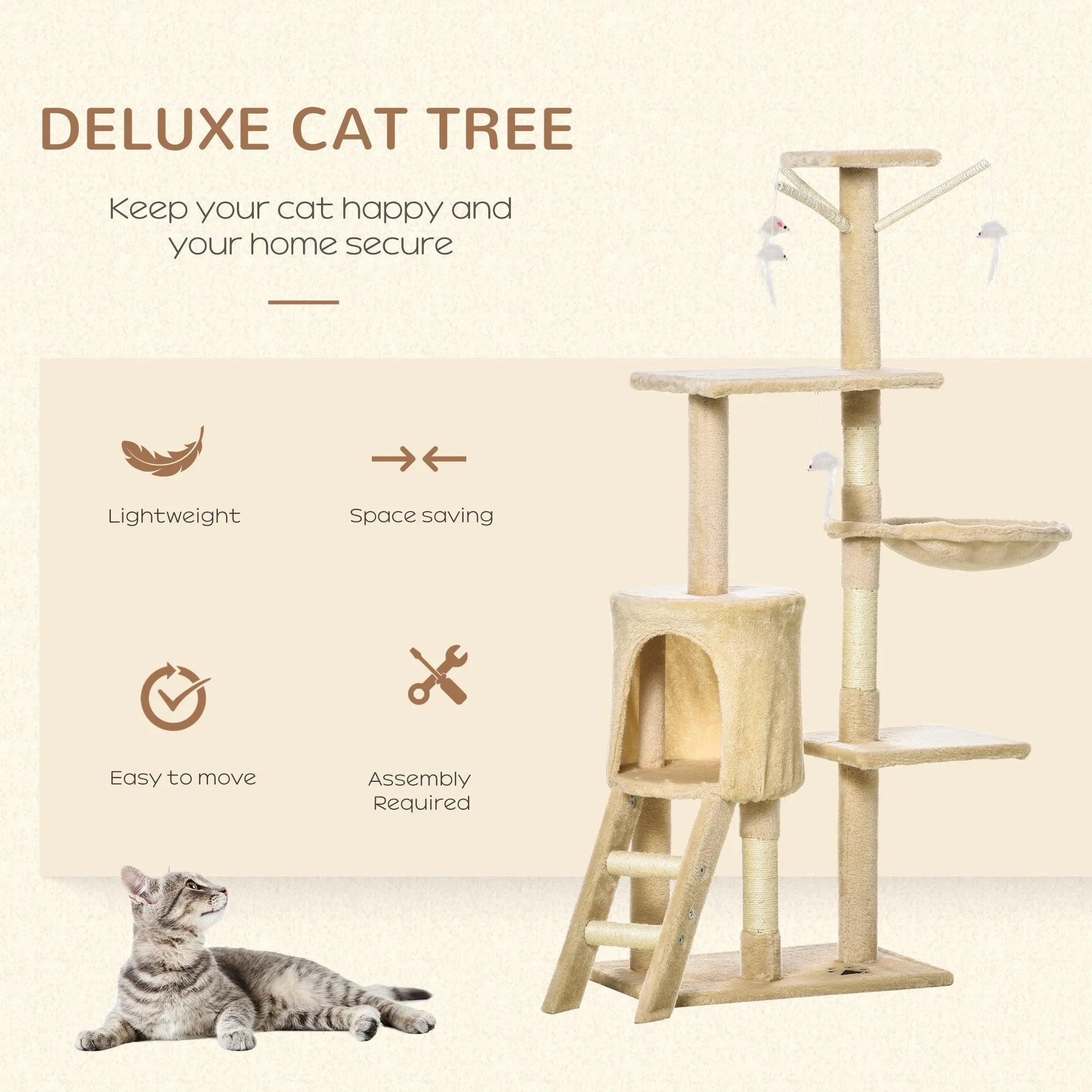 Multi-Level Cat Tree House, 134.2cm - Beige