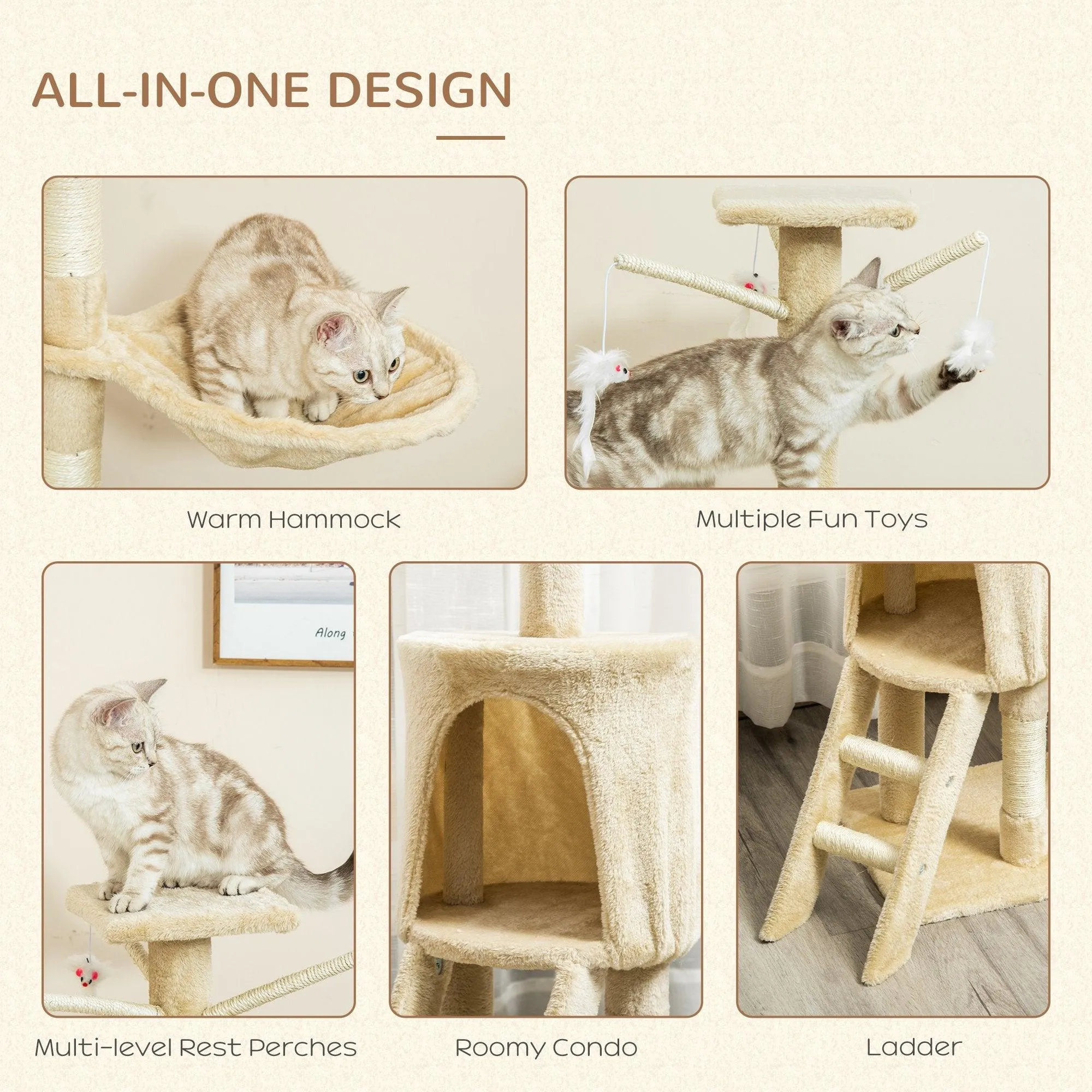 Multi-Level Cat Tree House, 134.2cm - Beige