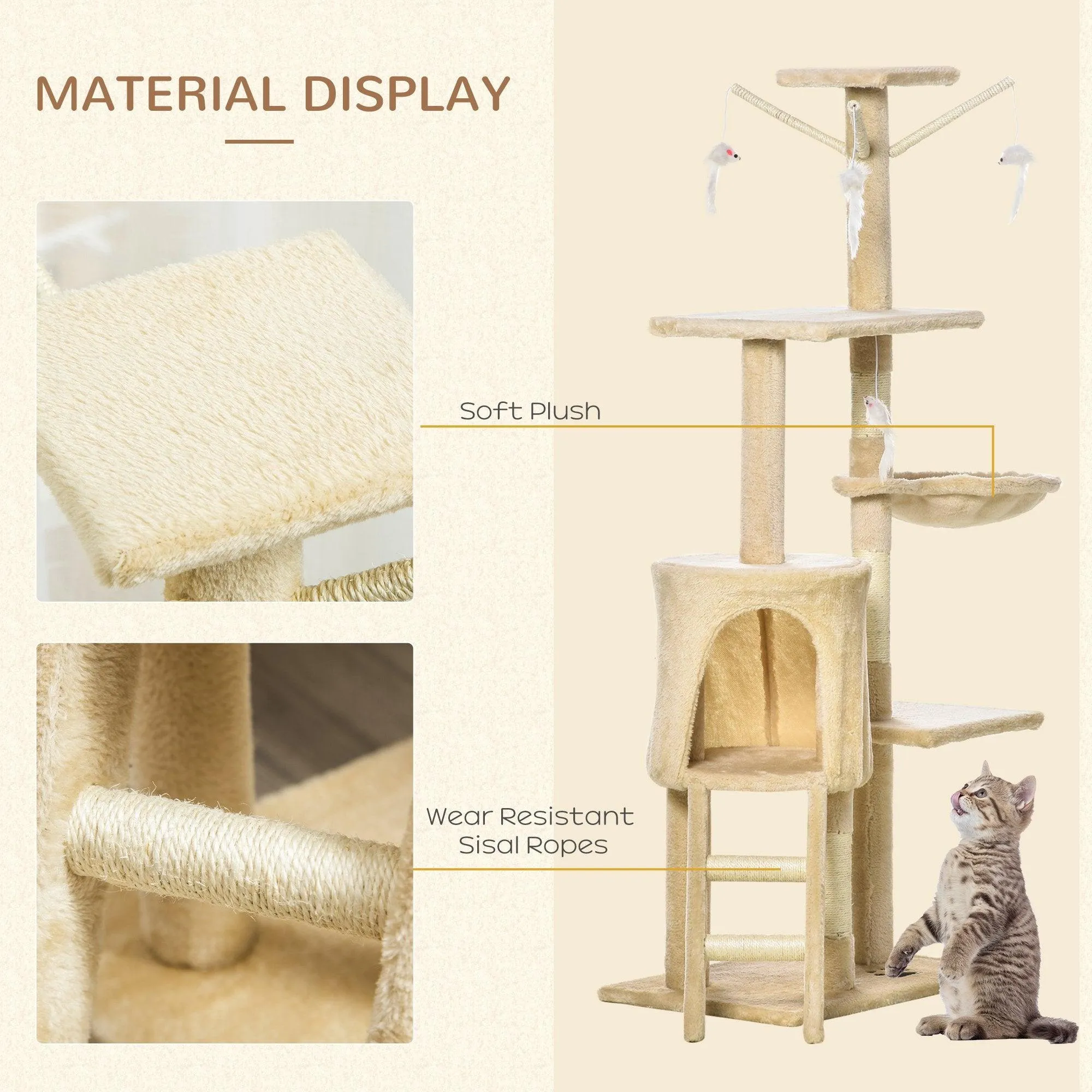 Multi-Level Cat Tree House, 134.2cm - Beige