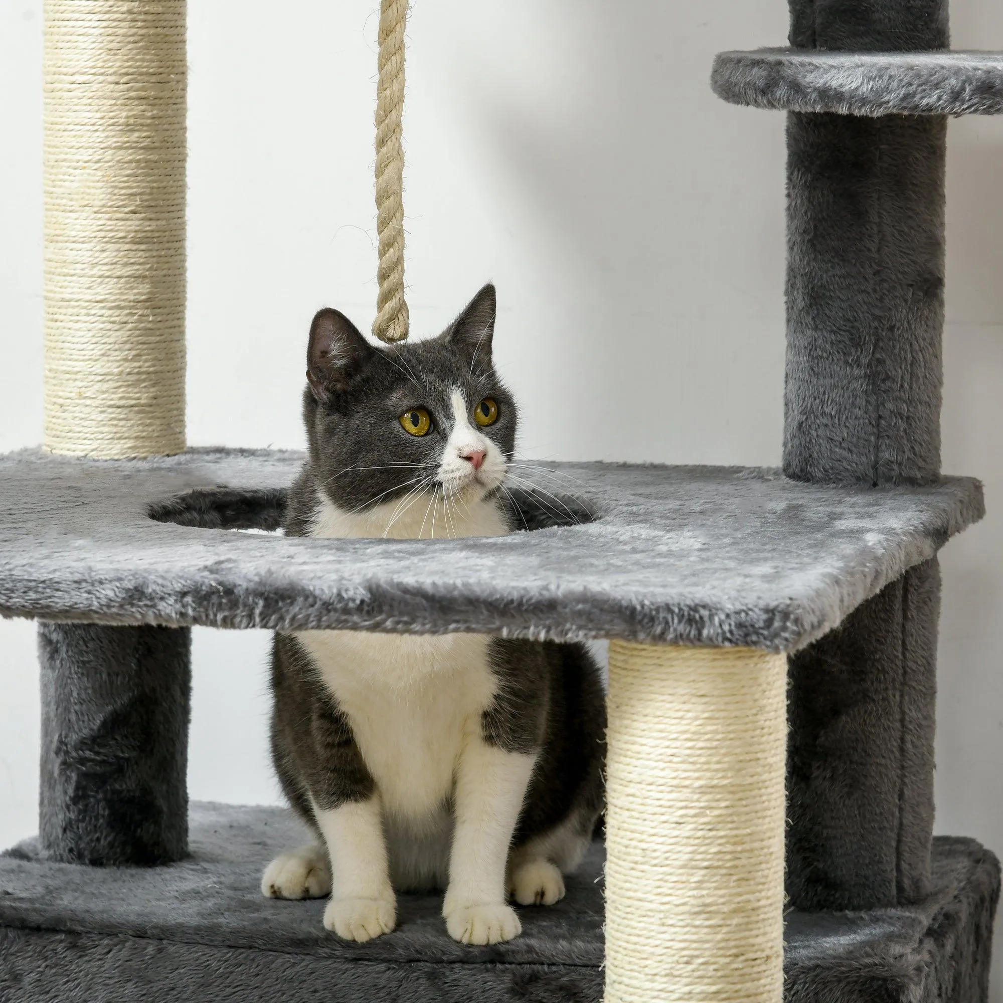 Multi-level Cat Tree w/ Scratching Posts, Bed, Condo, 184cm - Grey