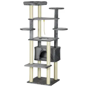 Multi-level Cat Tree w/ Scratching Posts, Bed, Condo, 184cm - Grey