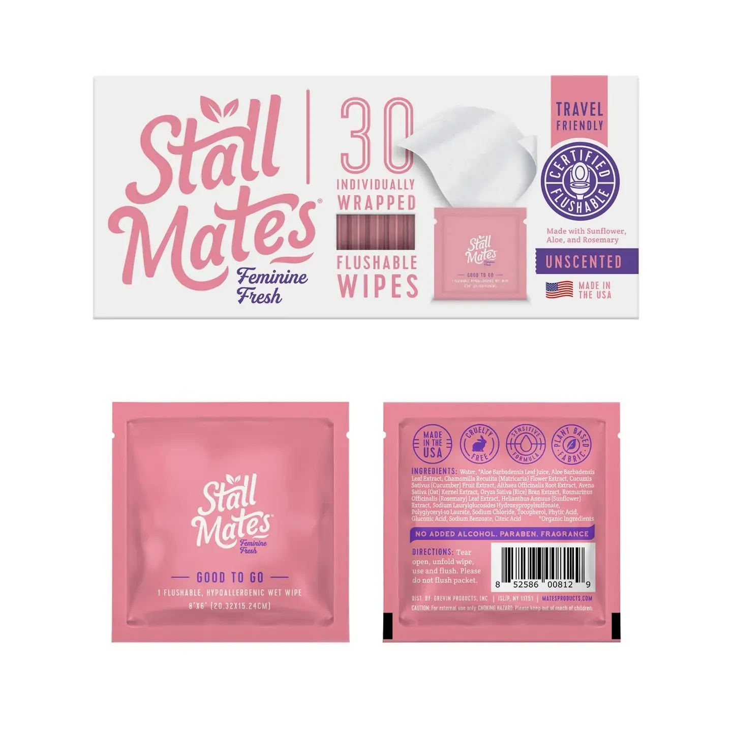 Stall Mates Femine Fresh Flushable, Ph-Balanced Wipes